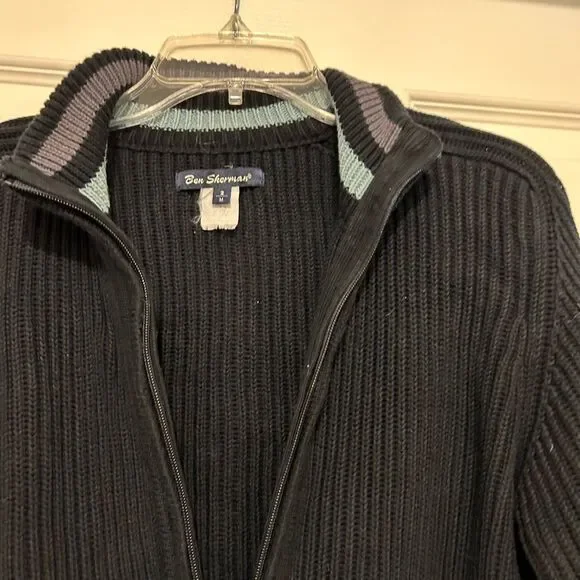 Ben Sherman mens Full Zip Navy Blue Cardigan Cotton Sweater Size M